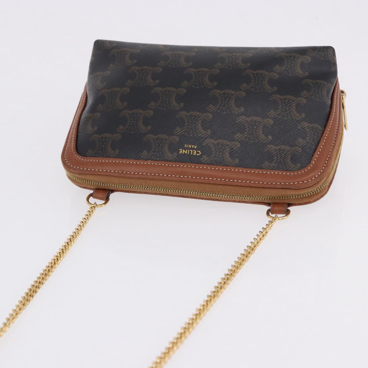 CELINE Triomphe Chain Shoulder Pouch PVC Black Gold Auth ka5670A