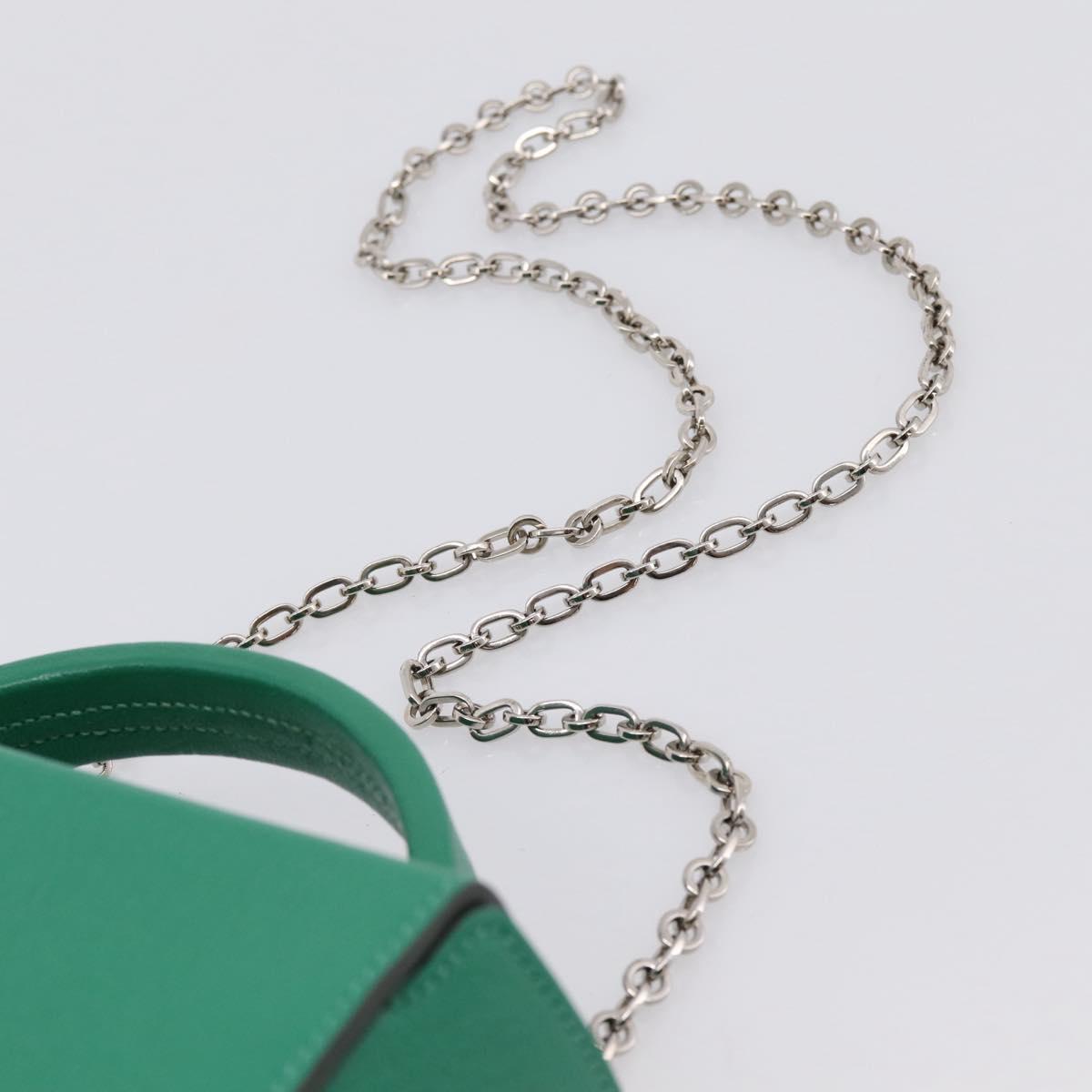 HERMES Synetique Chevre Hand Bag Leather Green Silver Auth ka5671SAM