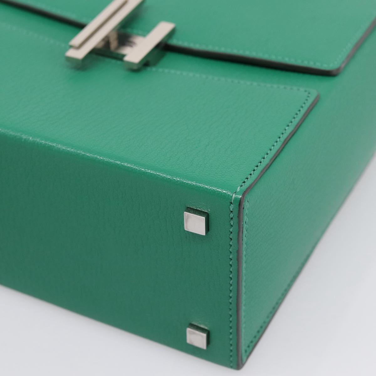 HERMES Synetique Chevre Hand Bag Leather Green Silver Auth ka5671SAM