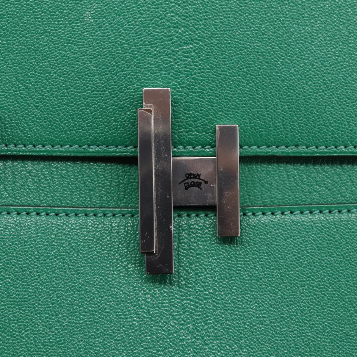 HERMES Synetique Chevre Hand Bag Leather Green Silver Auth ka5671SAM
