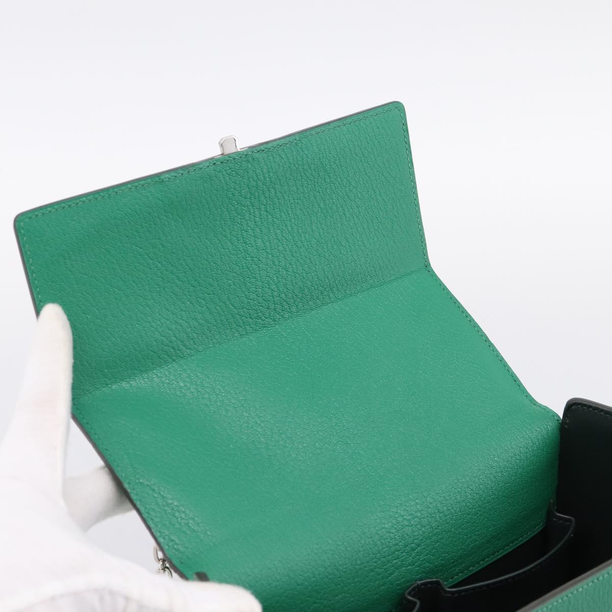 HERMES Synetique Chevre Hand Bag Leather Green Silver Auth ka5671SAM
