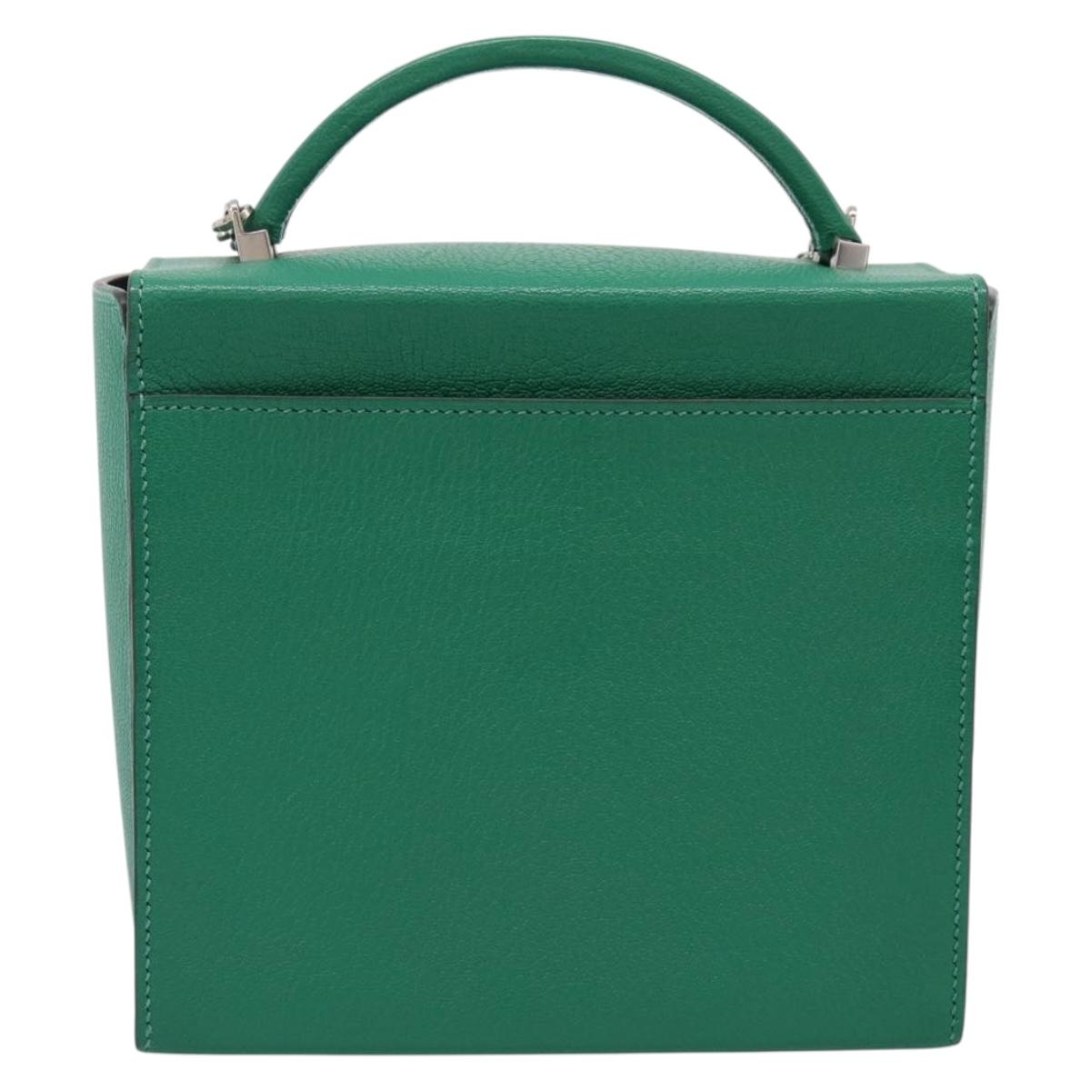 HERMES Synetique Chevre Hand Bag Leather Green Silver Auth ka5671SAM
