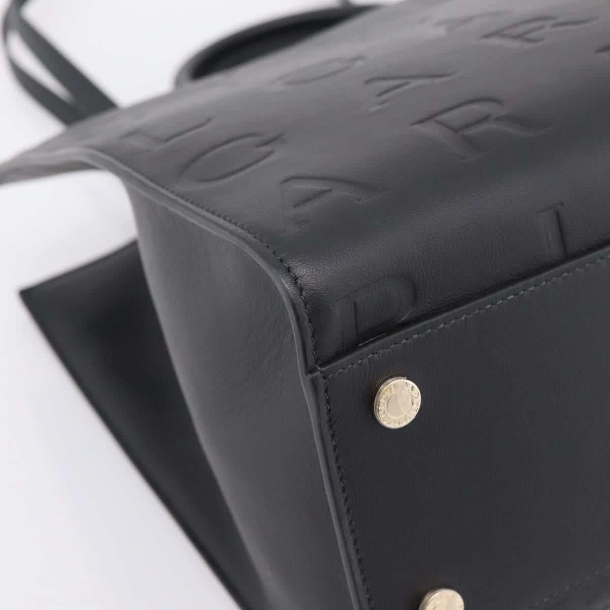 BVLGARI Tote Bag Leather 2way Black Gold Auth ka5676V