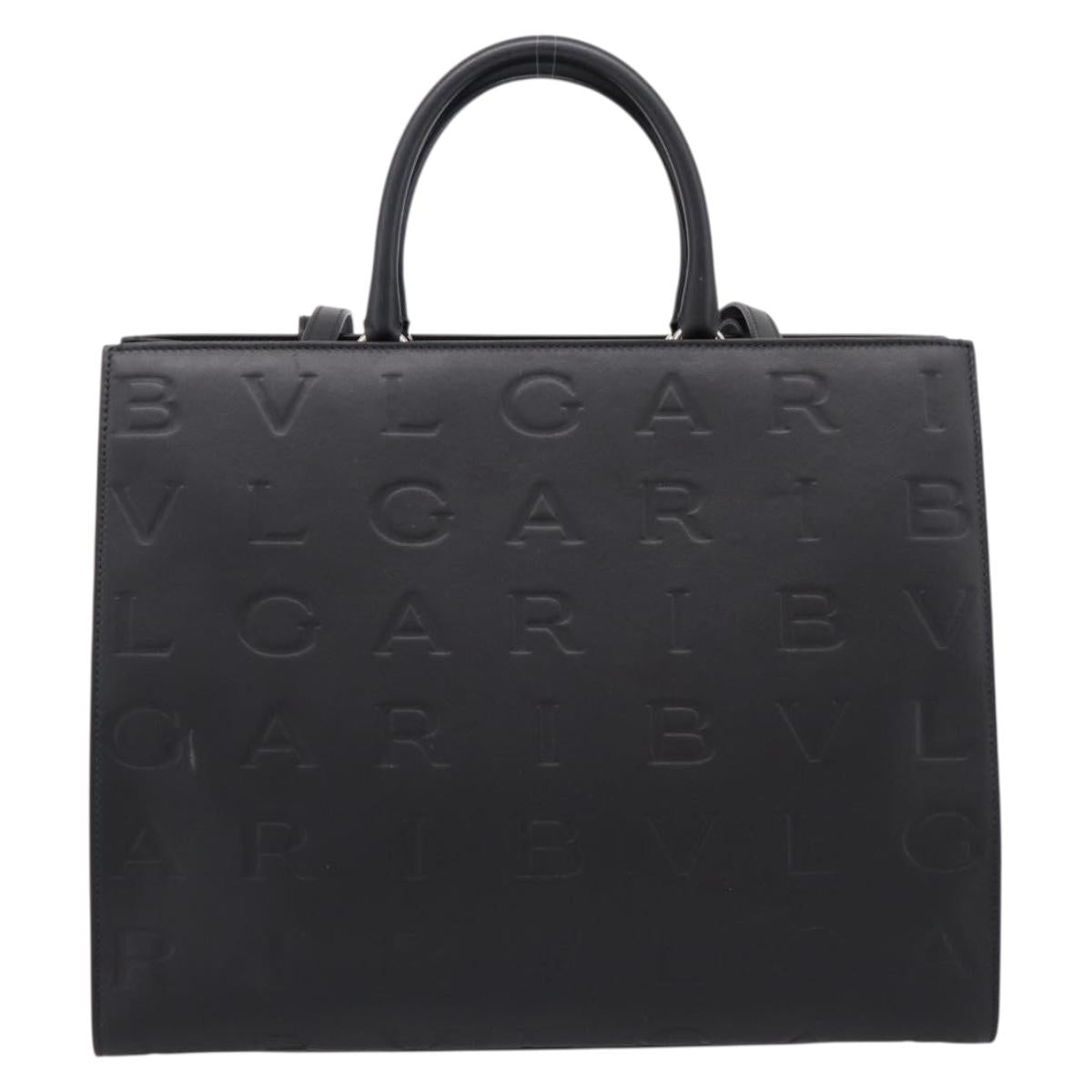 BVLGARI Tote Bag Leather 2way Black Gold Auth ka5676V