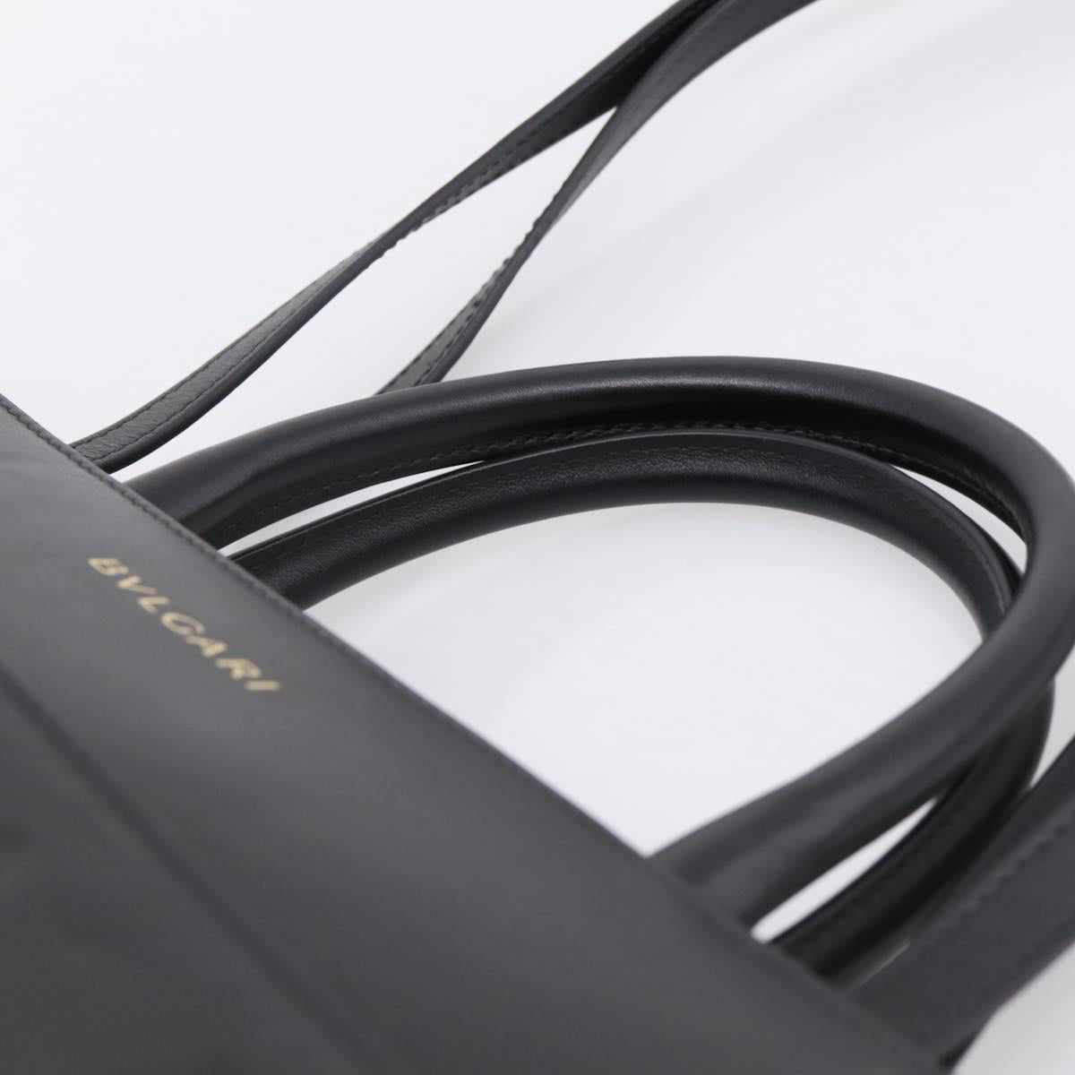 BVLGARI Tote Bag Leather 2way Black Gold Auth ka5676V