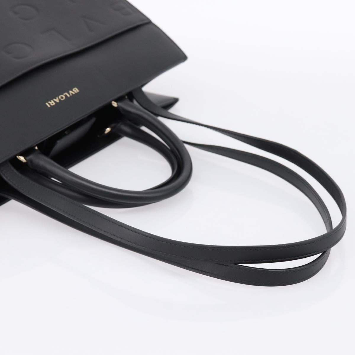 BVLGARI Tote Bag Leather 2way Black Gold Auth ka5676V