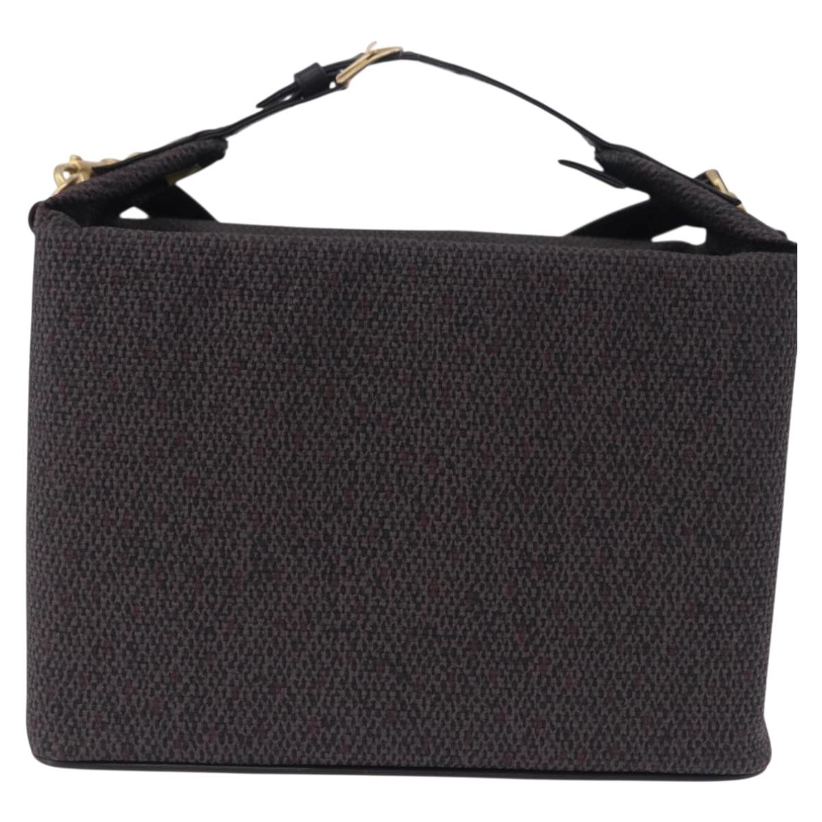 SAINT LAURENT Vanity Hand Bag Canvas 2way Black Gold Auth ka5684