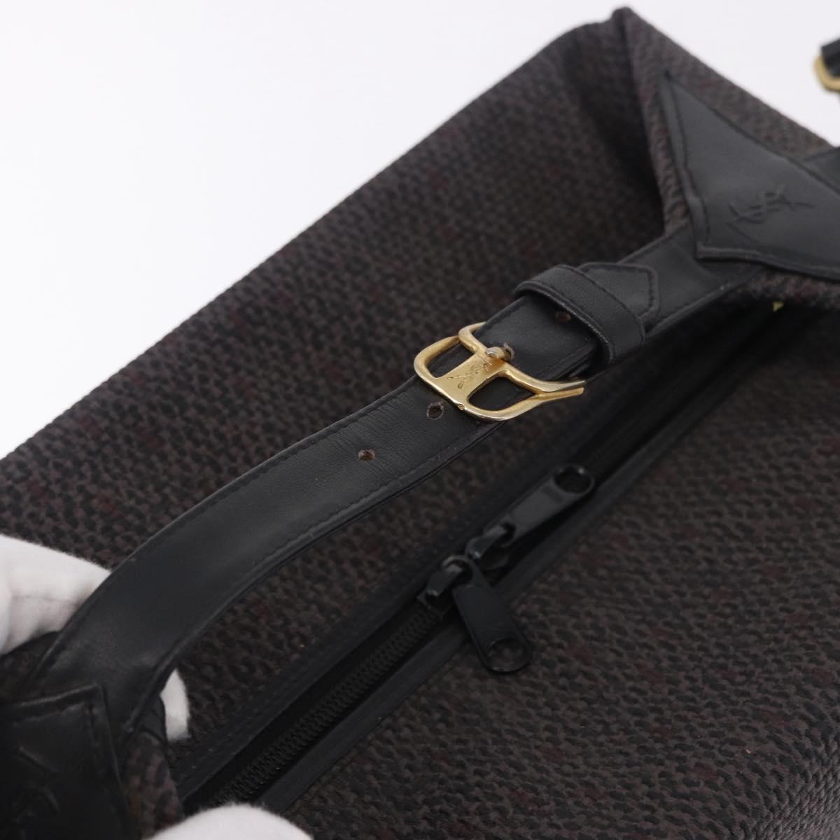 SAINT LAURENT Vanity Hand Bag Canvas 2way Black Gold Auth ka5684