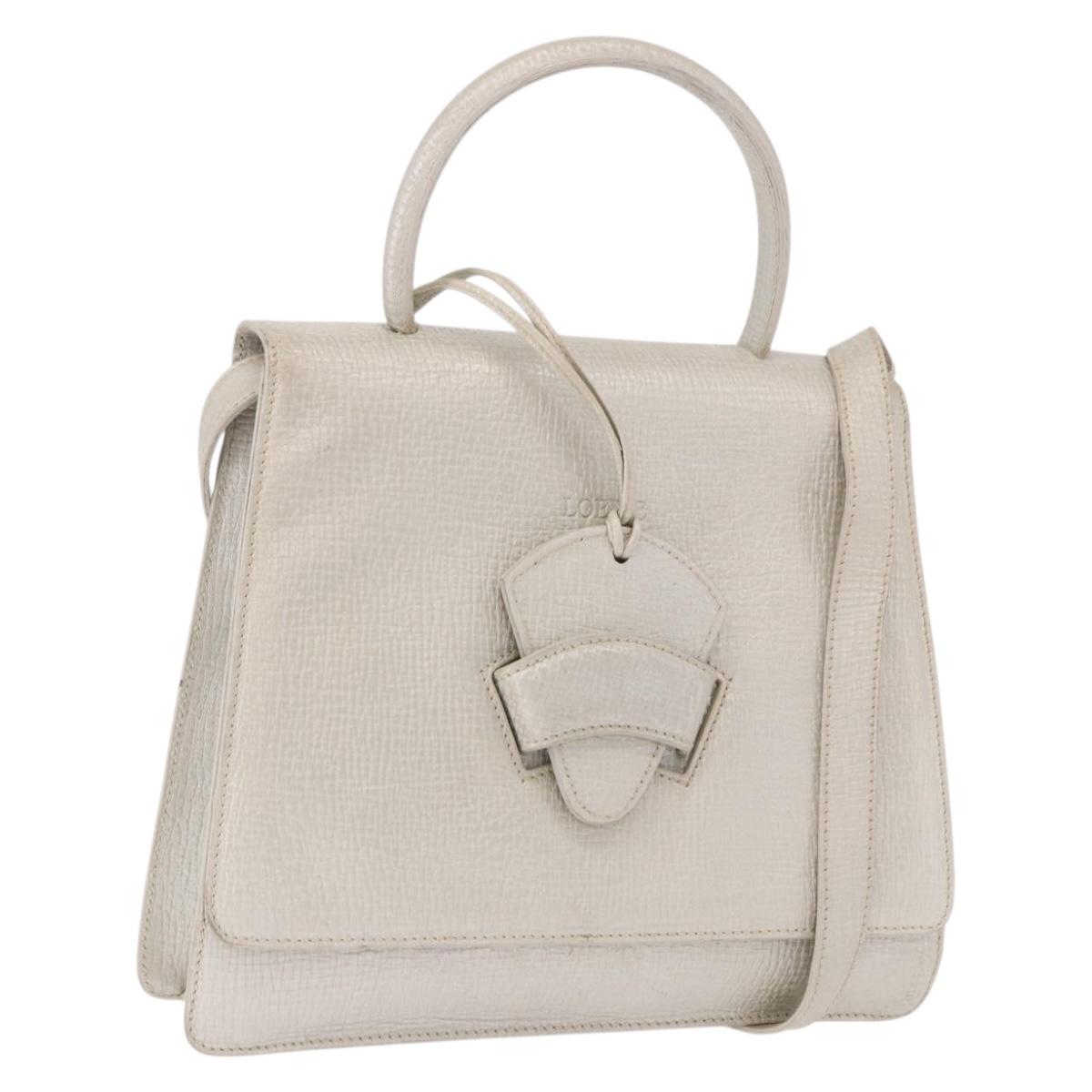 LOEWE Barcelona Hand Bag Leather 2way Silver Auth ka5685V