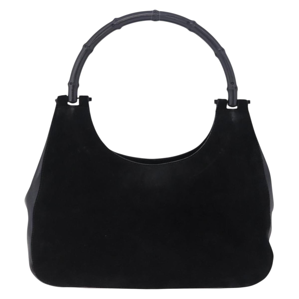 GUCCI Bamboo Hand Bag Suede Black 001 3739 3444 Auth ka5687