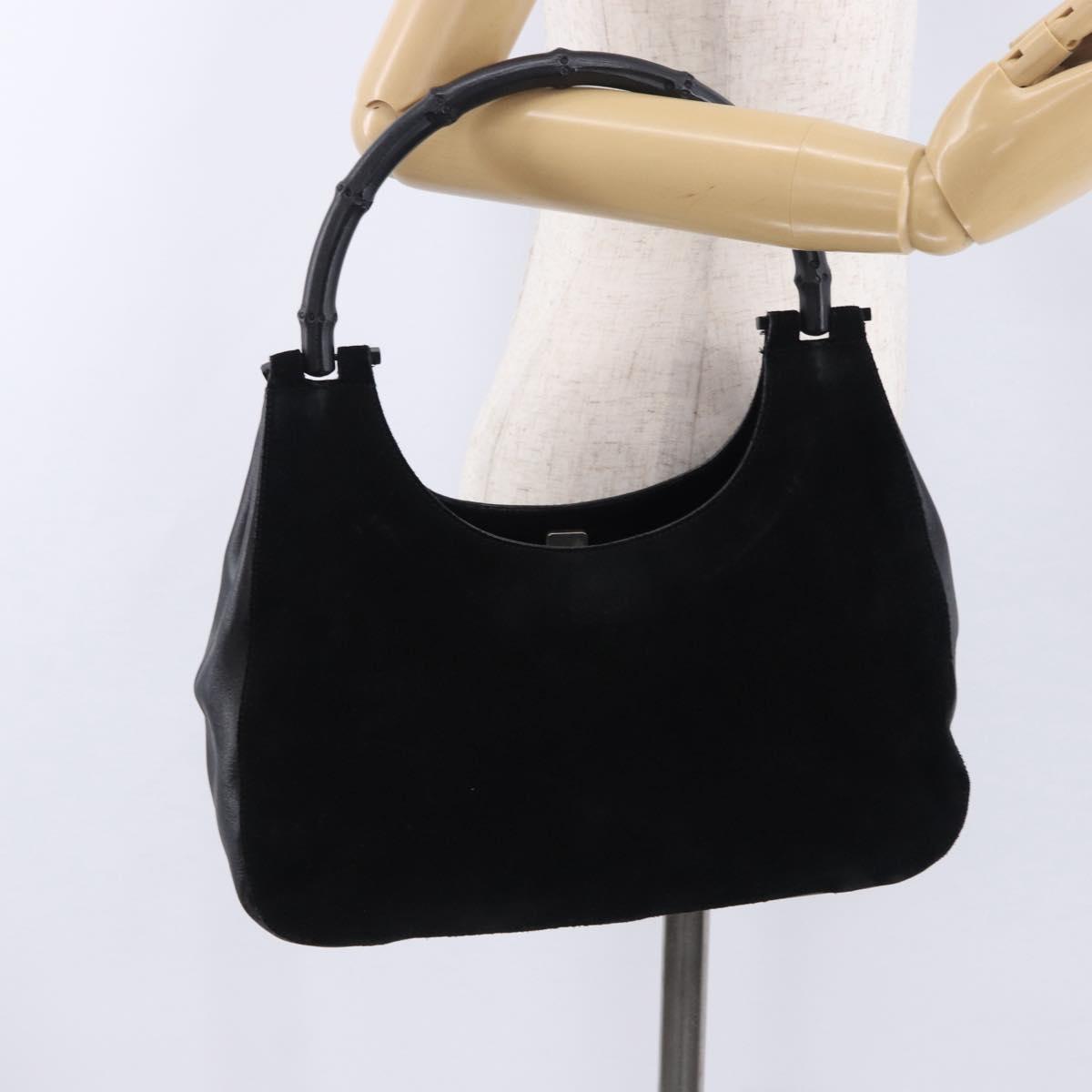 GUCCI Bamboo Hand Bag Suede Black 001 3739 3444 Auth ka5687