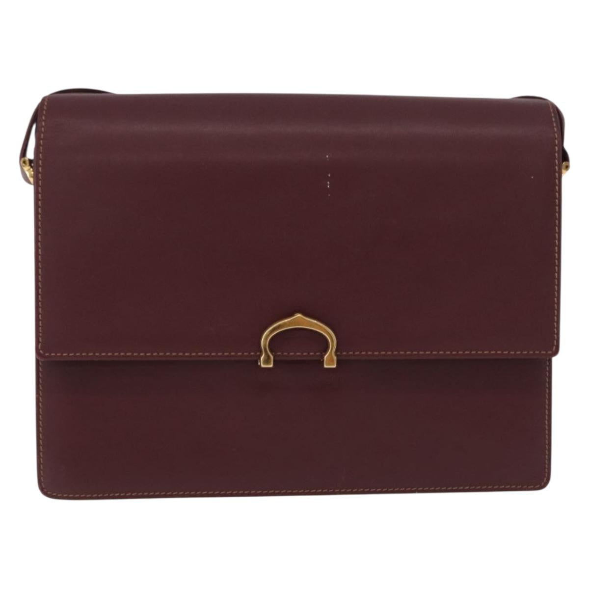 CARTIER Must Line Shoulder Bag Leather Bordeaux Gold Auth ka5688