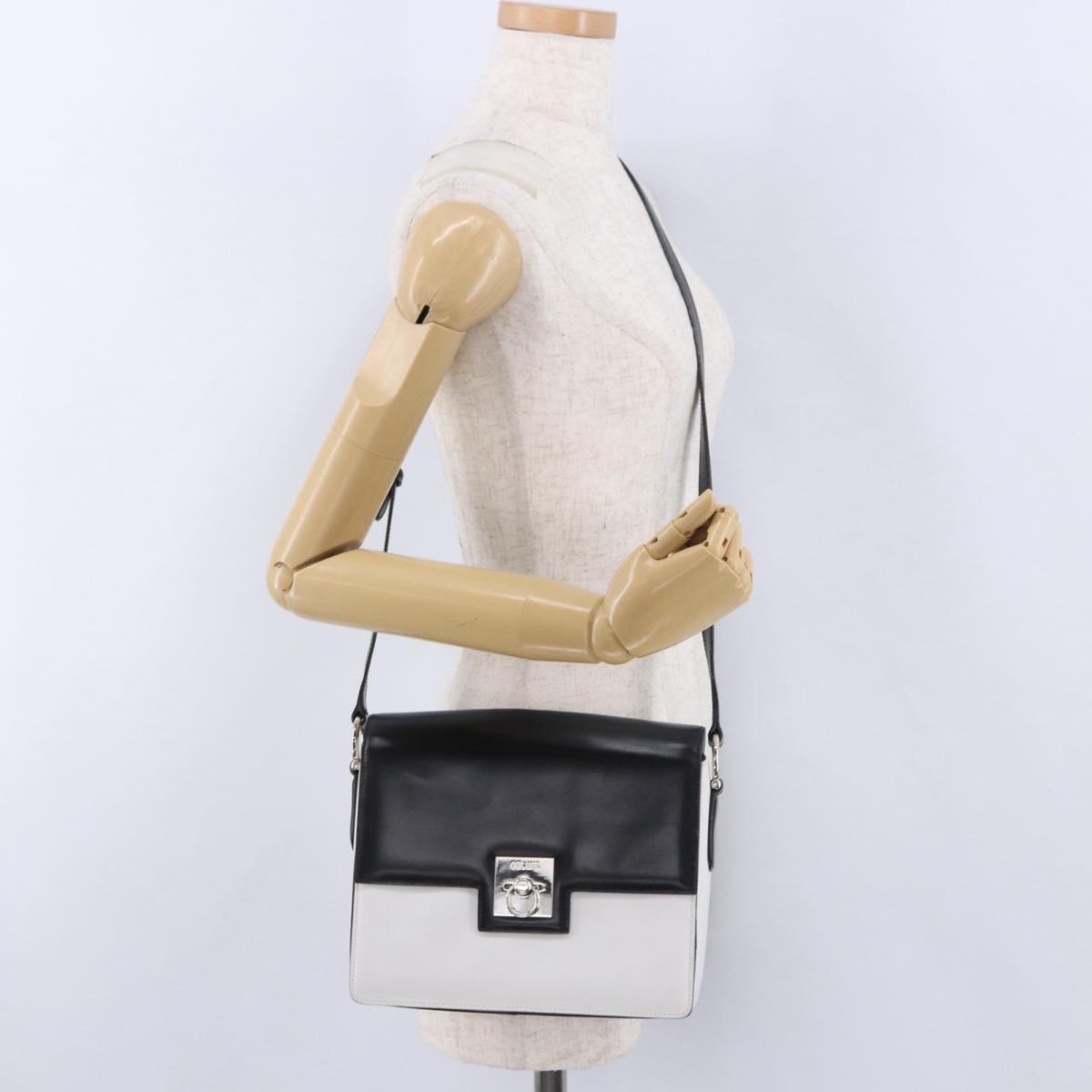 CELINE Shoulder Bag Leather Black White Auth ka5694A