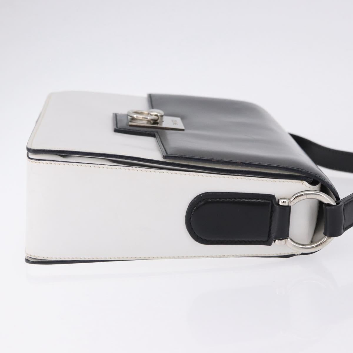 CELINE Shoulder Bag Leather Black White Auth ka5694A