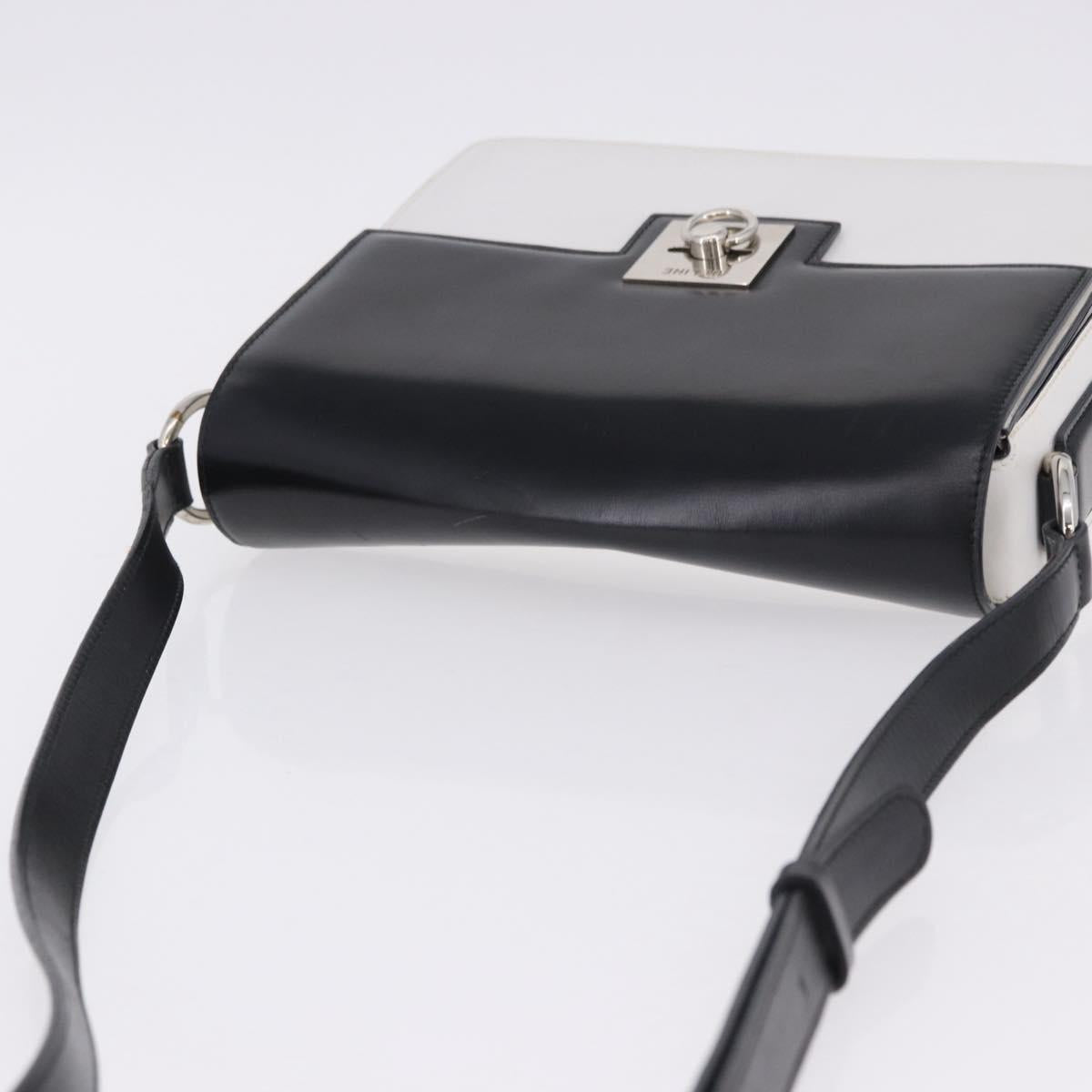 CELINE Shoulder Bag Leather Black White Auth ka5694A