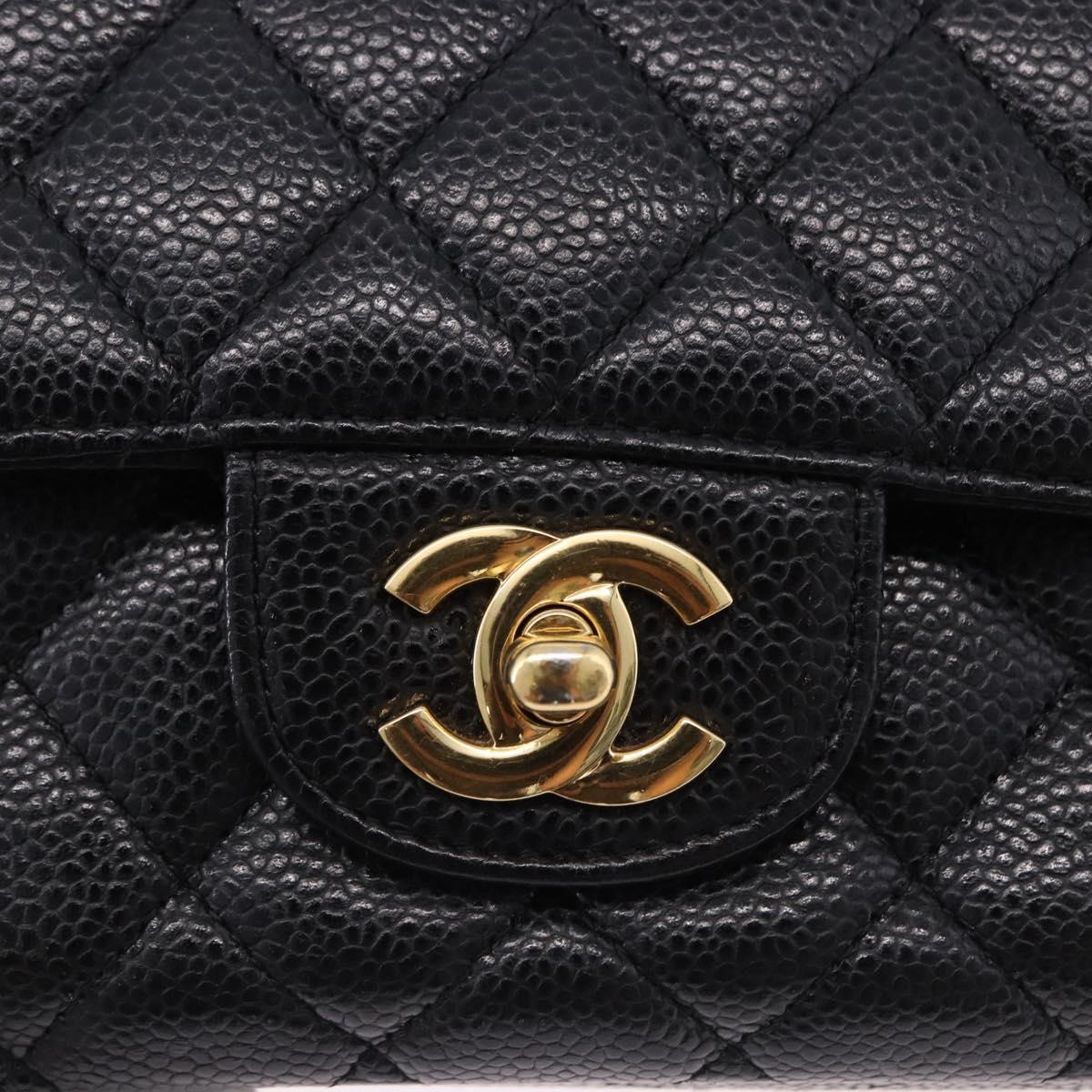 CHANEL Chain Matelasse Shoulder Bag Caviar Skin Black Gold CC Auth ka5697SAM
