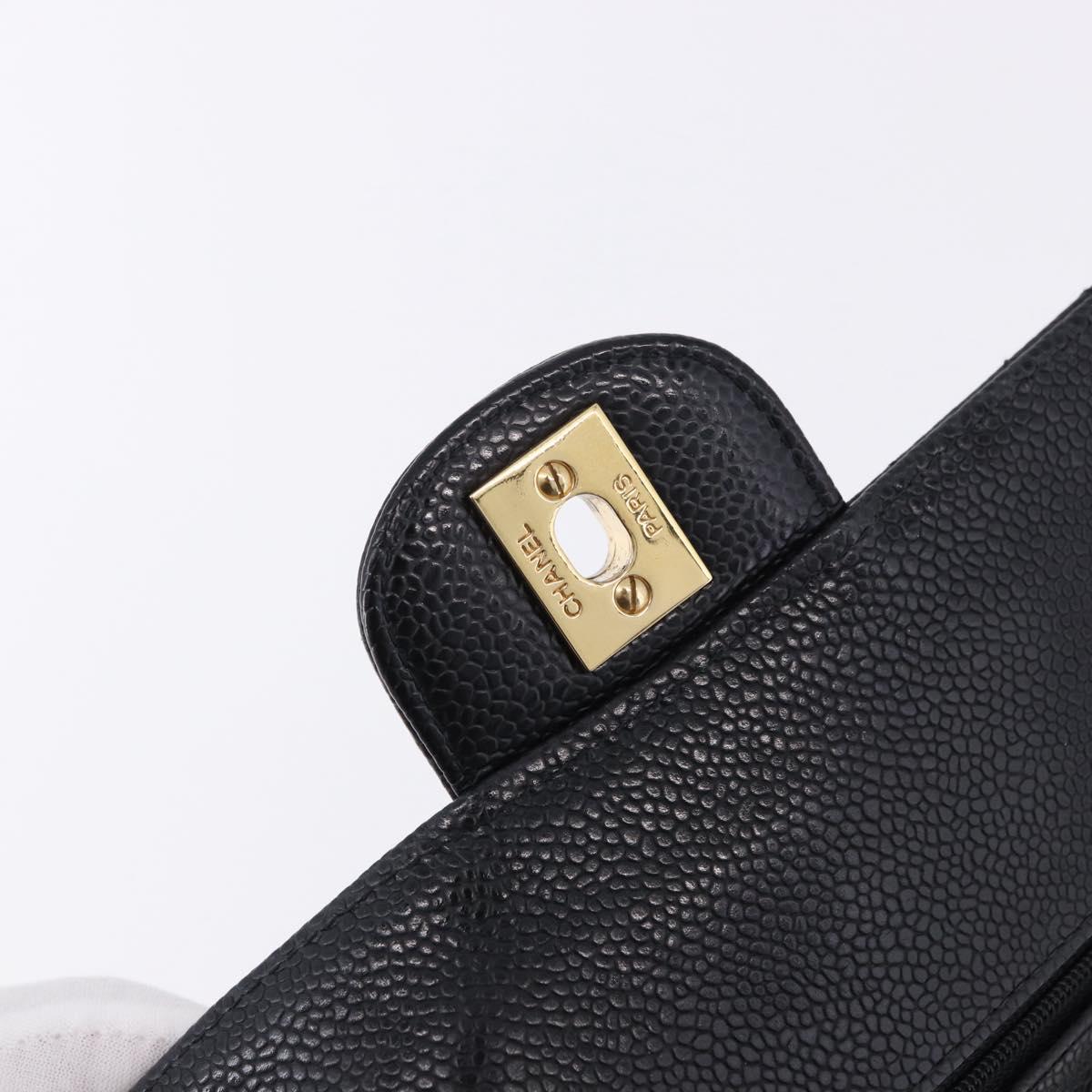 CHANEL Chain Matelasse Shoulder Bag Caviar Skin Black Gold CC Auth ka5697SAM