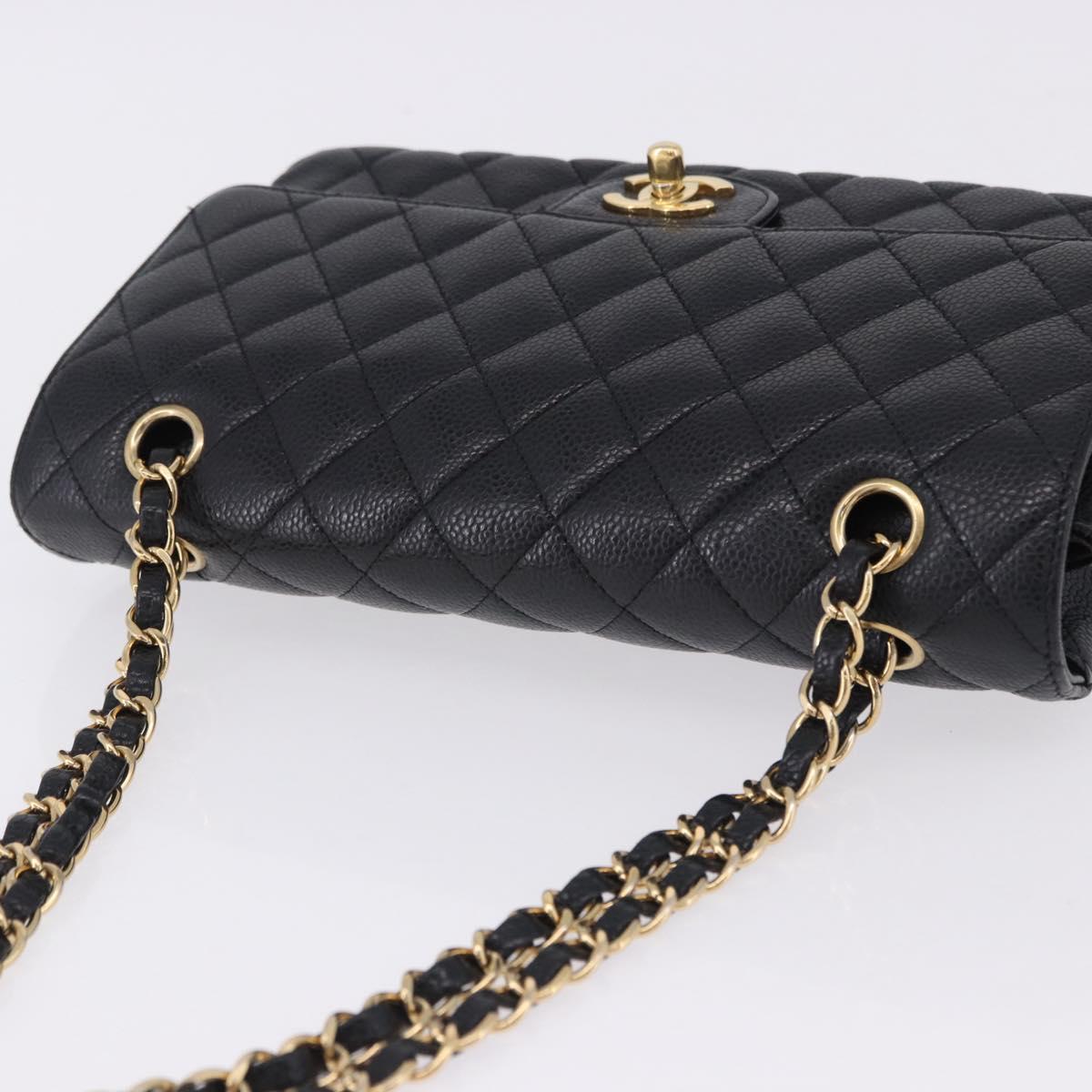 CHANEL Chain Matelasse Shoulder Bag Caviar Skin Black Gold CC Auth ka5697SAM