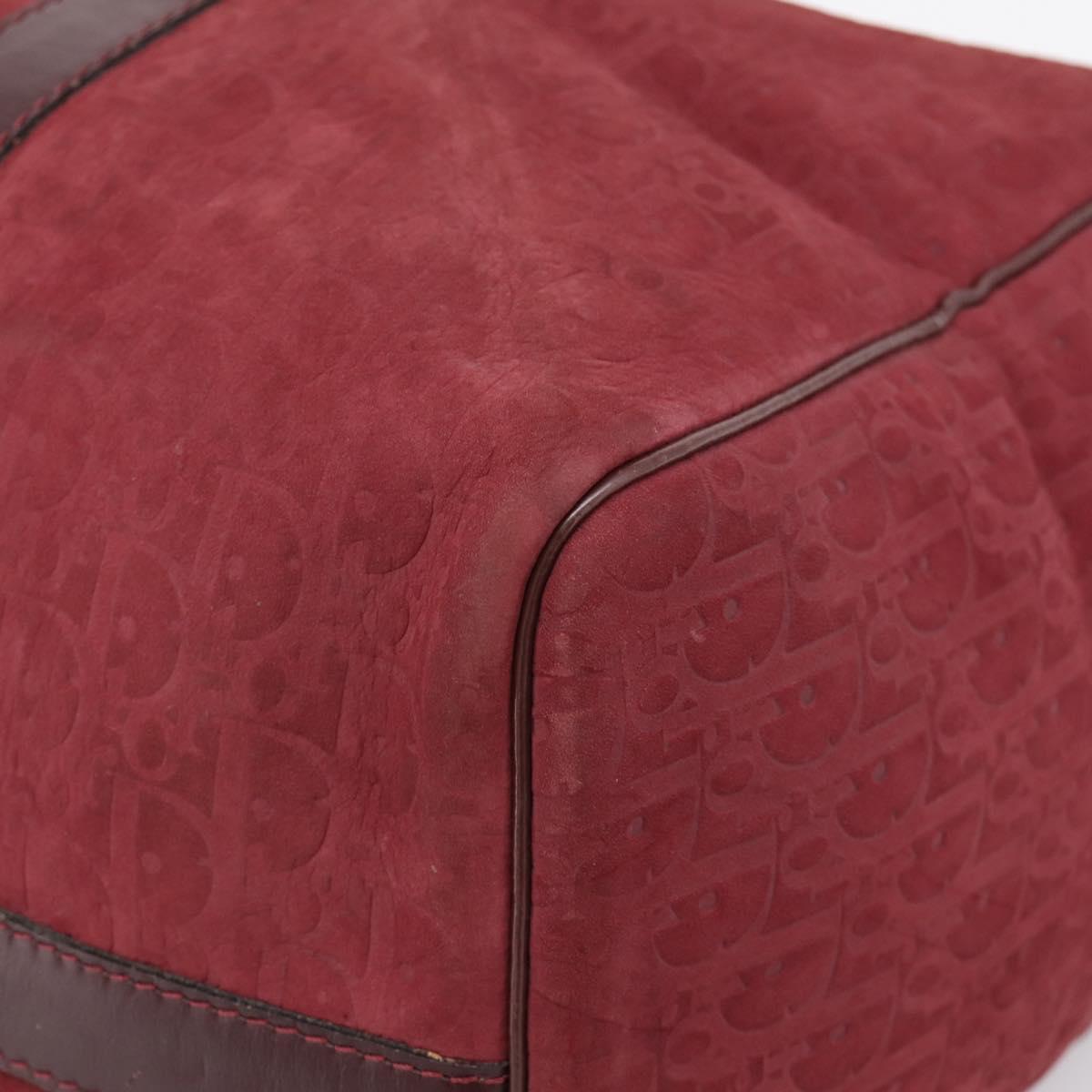 Christian Dior Trotter Canvas Boston Bag Suede Red Gold Auth ka5703