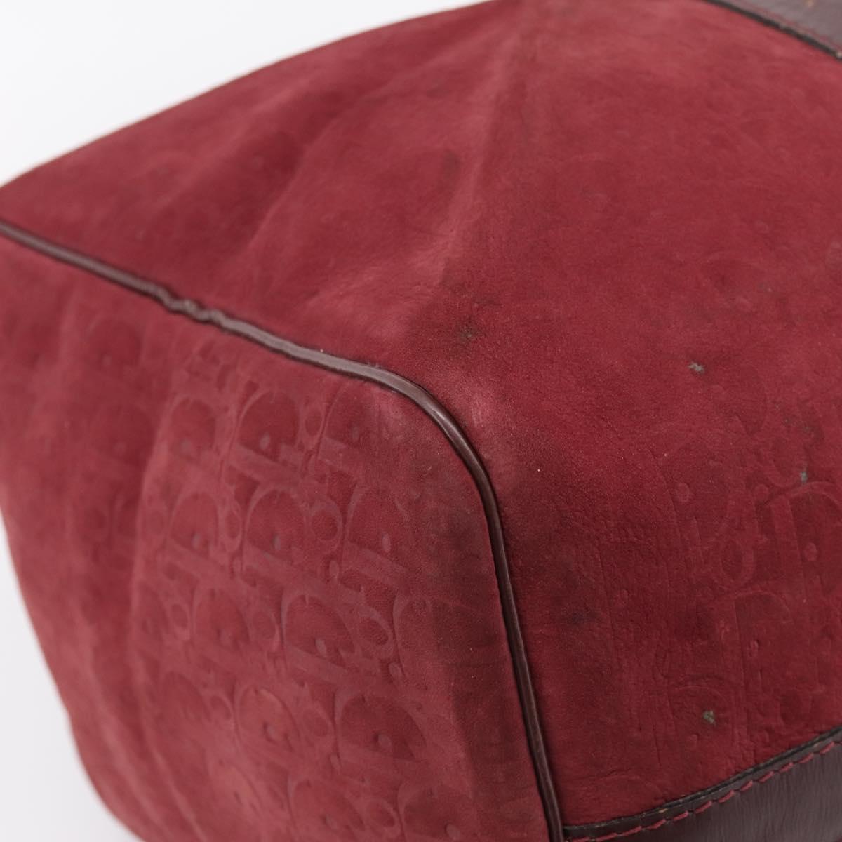 Christian Dior Trotter Canvas Boston Bag Suede Red Gold Auth ka5703