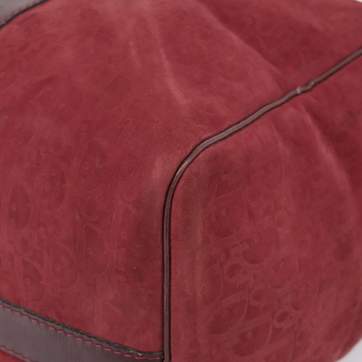 Christian Dior Trotter Canvas Boston Bag Suede Red Gold Auth ka5703