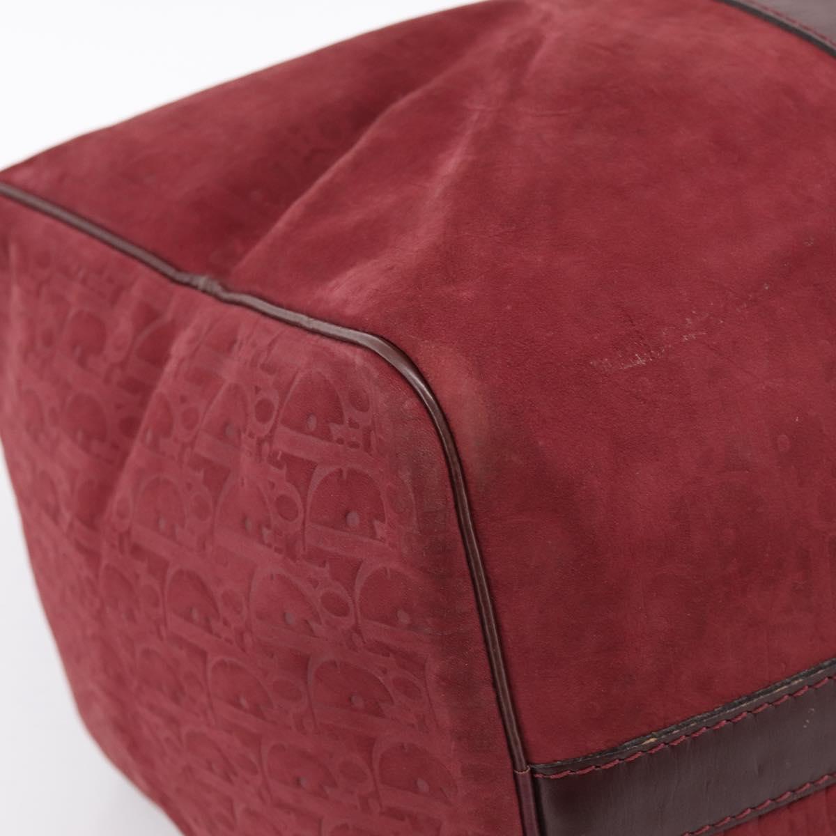 Christian Dior Trotter Canvas Boston Bag Suede Red Gold Auth ka5703
