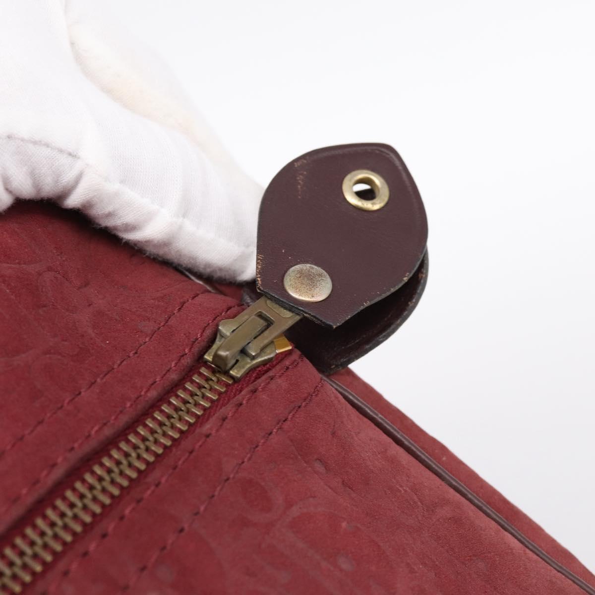 Christian Dior Trotter Canvas Boston Bag Suede Red Gold Auth ka5703