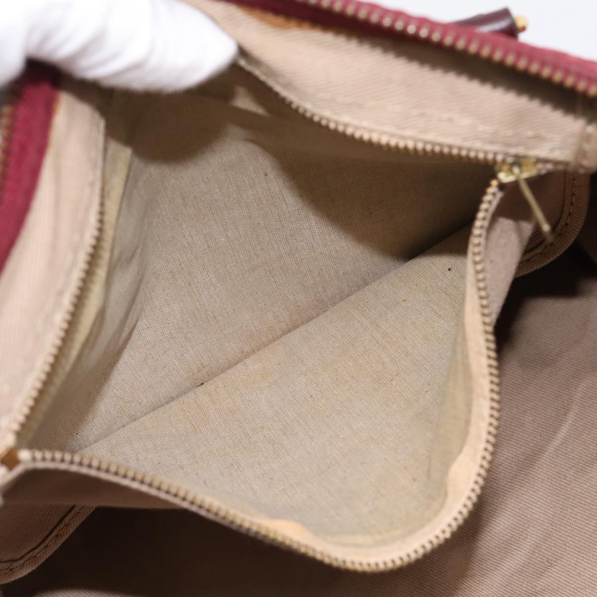 Christian Dior Trotter Canvas Boston Bag Suede Red Gold Auth ka5703
