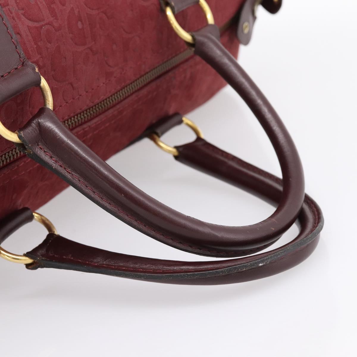 Christian Dior Trotter Canvas Boston Bag Suede Red Gold Auth ka5703