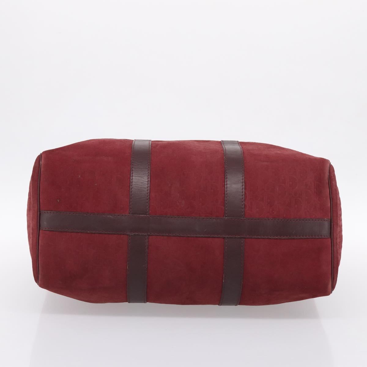 Christian Dior Trotter Canvas Boston Bag Suede Red Gold Auth ka5703