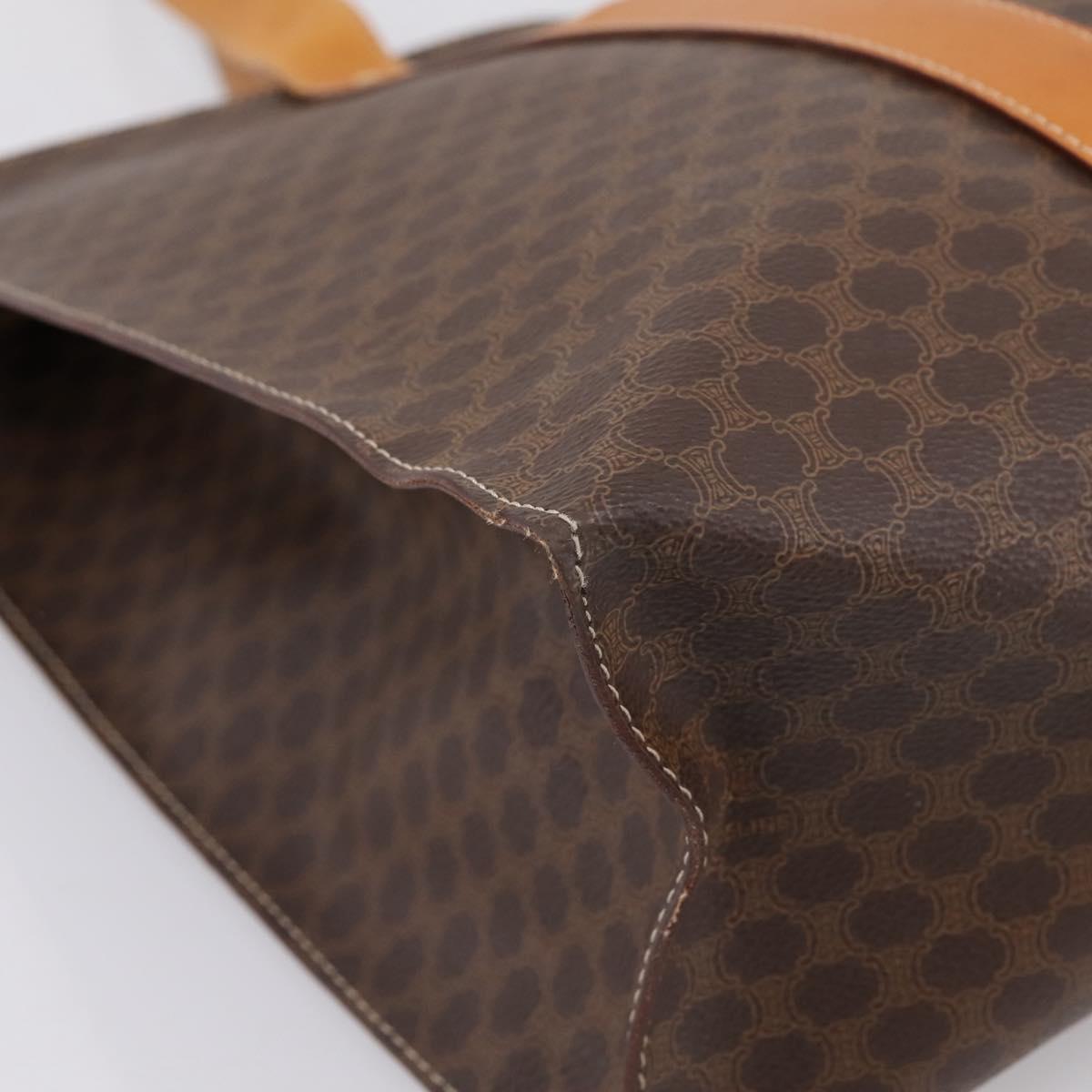 CELINE Macadam Canvas Tote Bag PVC Leather Brown Gold Auth ka5704