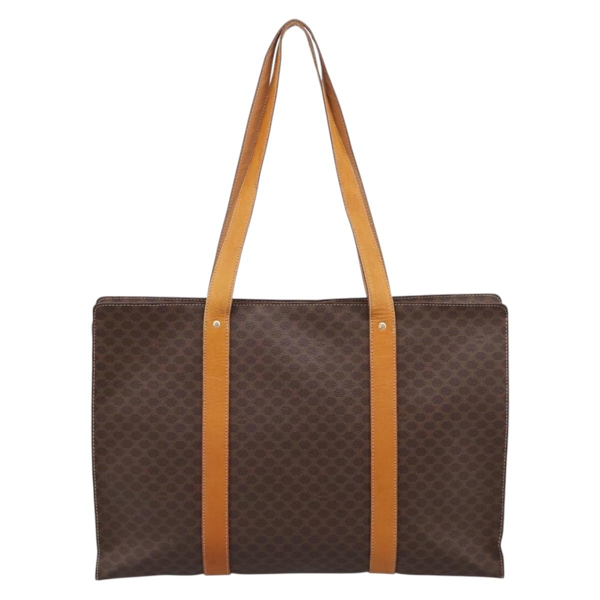 CELINE Macadam Canvas Tote Bag PVC Leather Brown Gold Auth ka5704