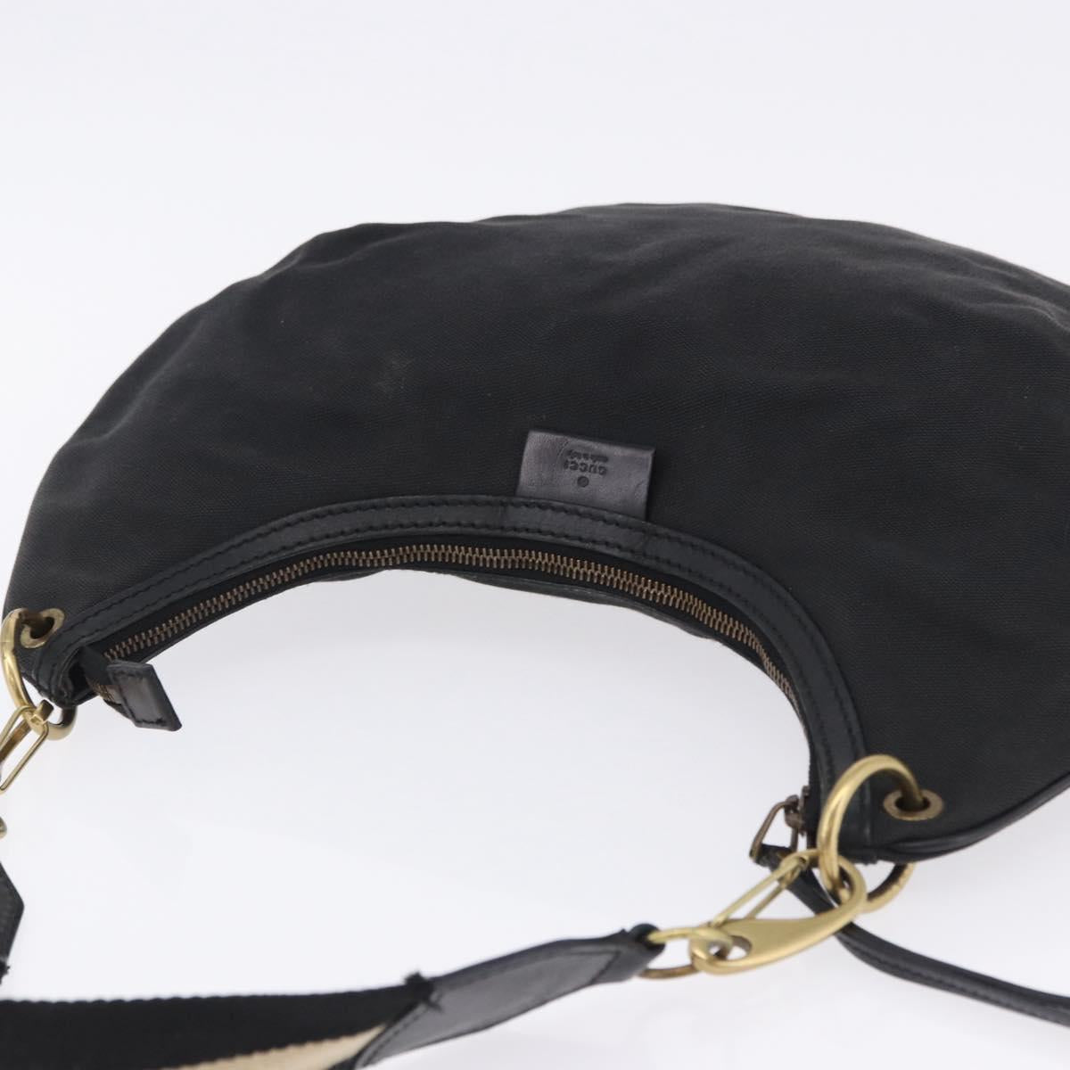 GUCCI Sherry Line Shoulder Bag Canvas Black Gold 106663 Auth ka5705