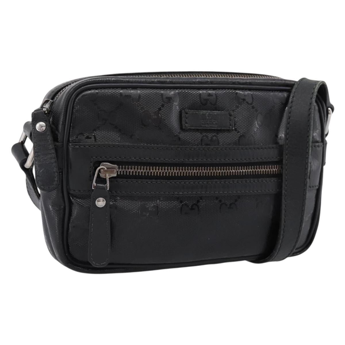 GUCCI GG Implementation Shoulder Bag PVC Black Silver 201447 Auth ka5707A