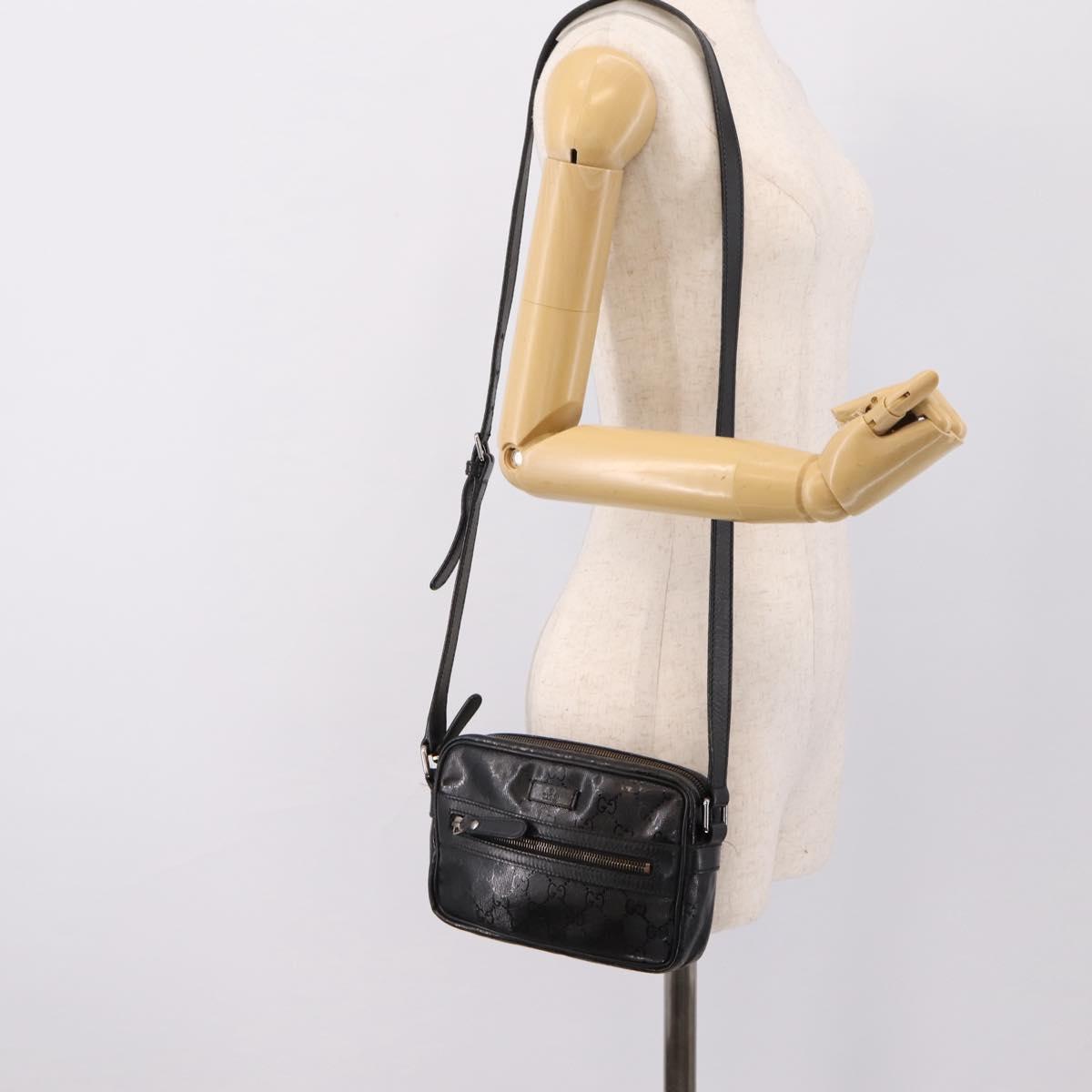 GUCCI GG Implementation Shoulder Bag PVC Black Silver 201447 Auth ka5707A