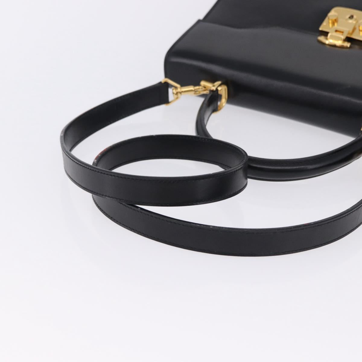 GUCCI Bamboo Hand Bag Leather 2way Black Gold Auth ka5708