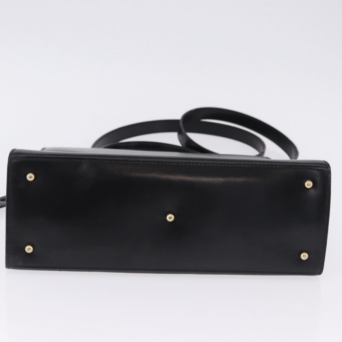 GUCCI Bamboo Hand Bag Leather 2way Black Gold Auth ka5708