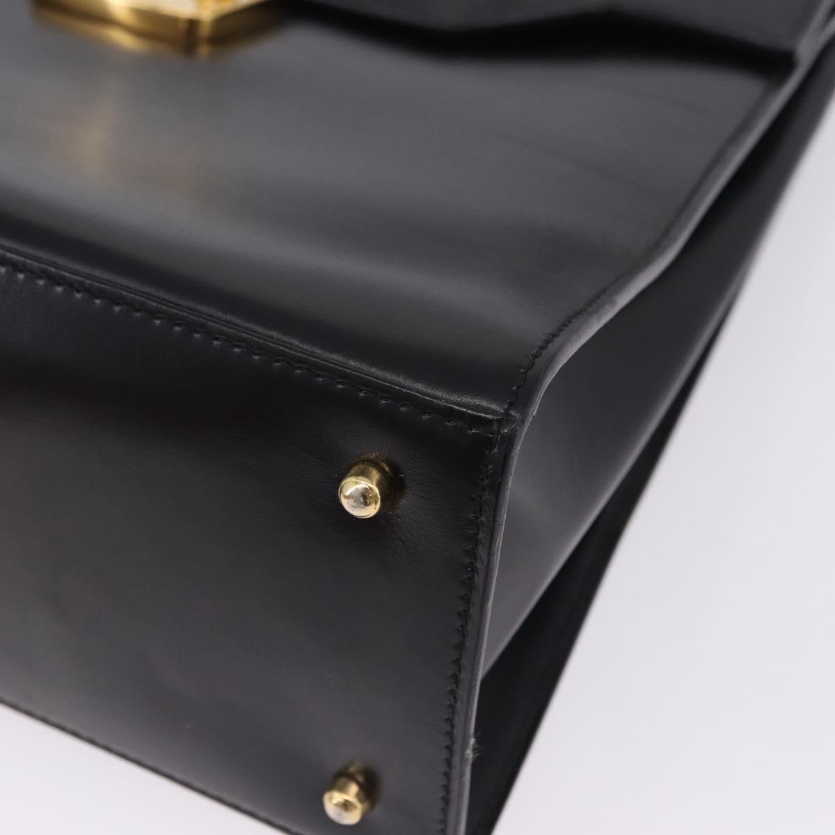 GUCCI Bamboo Hand Bag Leather 2way Black Gold Auth ka5708