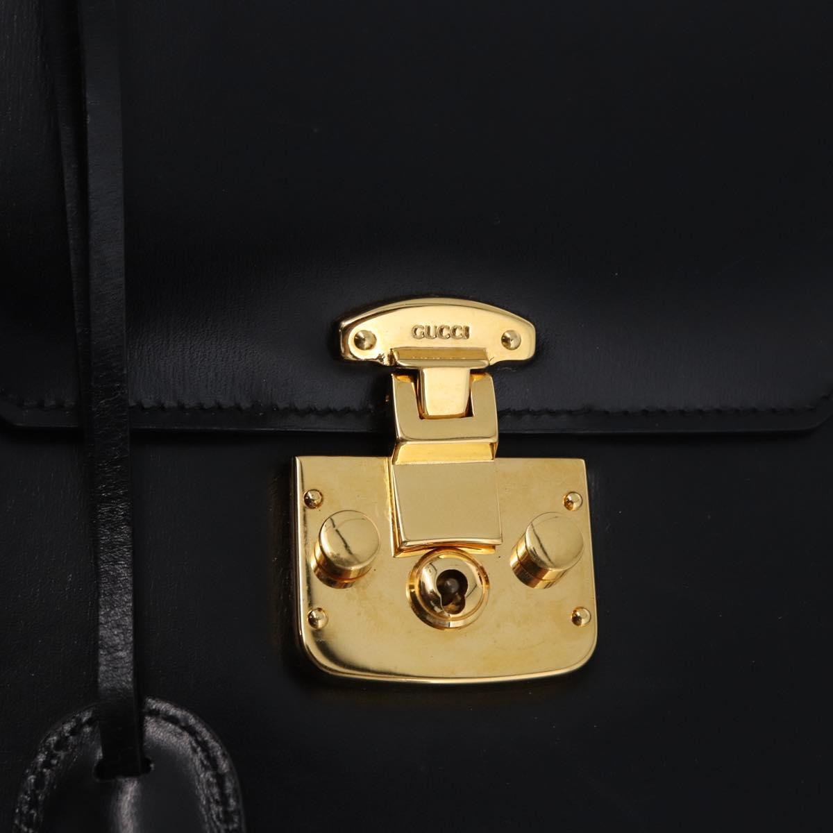 GUCCI Bamboo Hand Bag Leather 2way Black Gold Auth ka5708