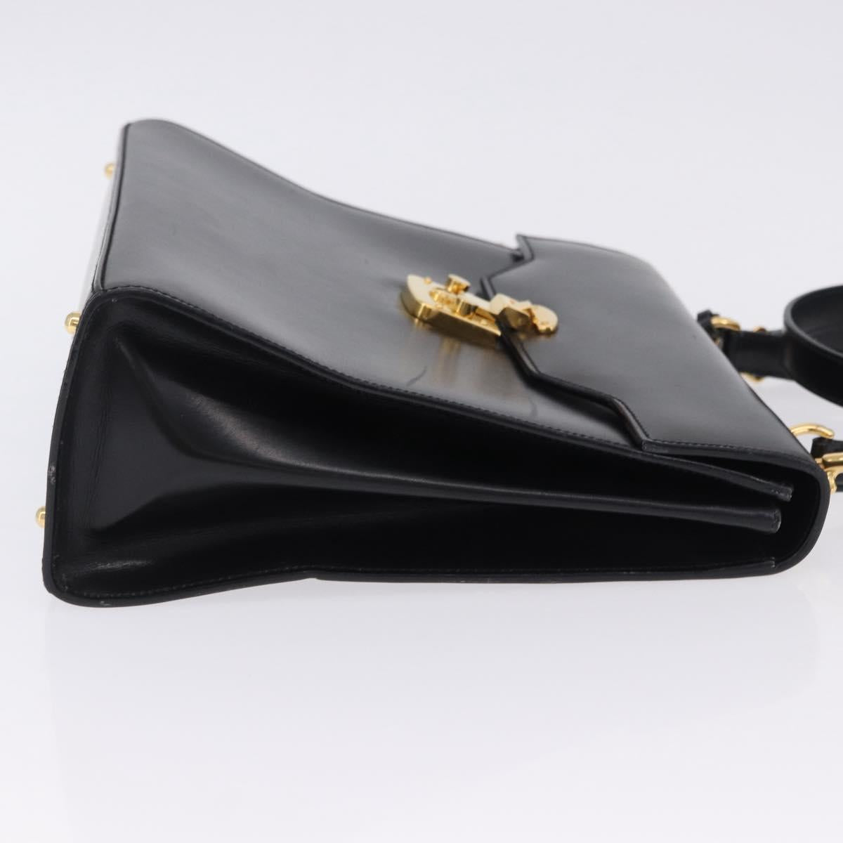 GUCCI Bamboo Hand Bag Leather 2way Black Gold Auth ka5708