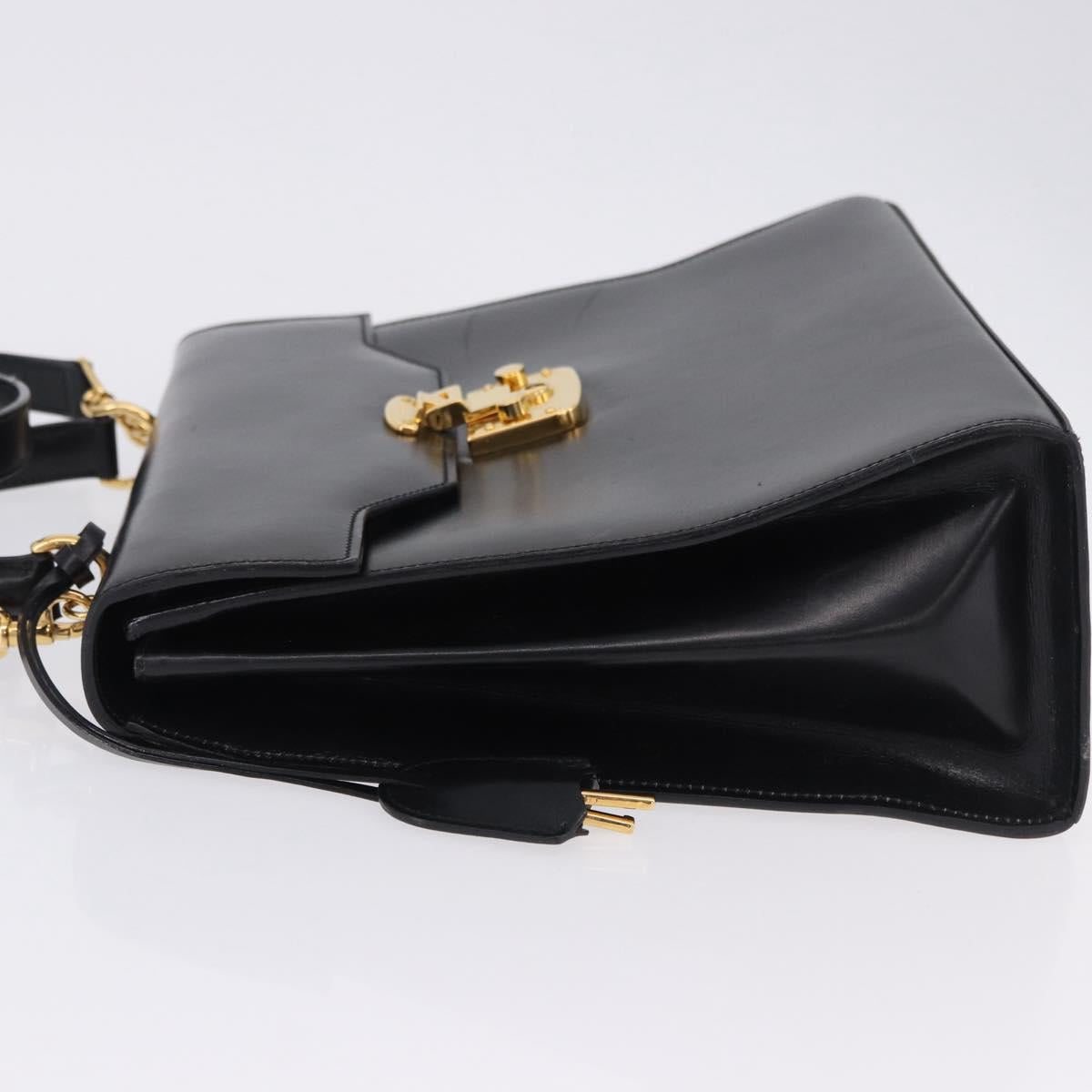GUCCI Bamboo Hand Bag Leather 2way Black Gold Auth ka5708