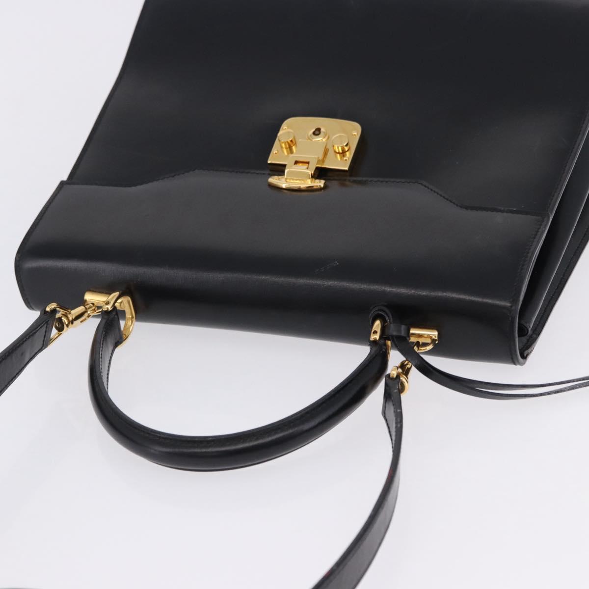 GUCCI Bamboo Hand Bag Leather 2way Black Gold Auth ka5708
