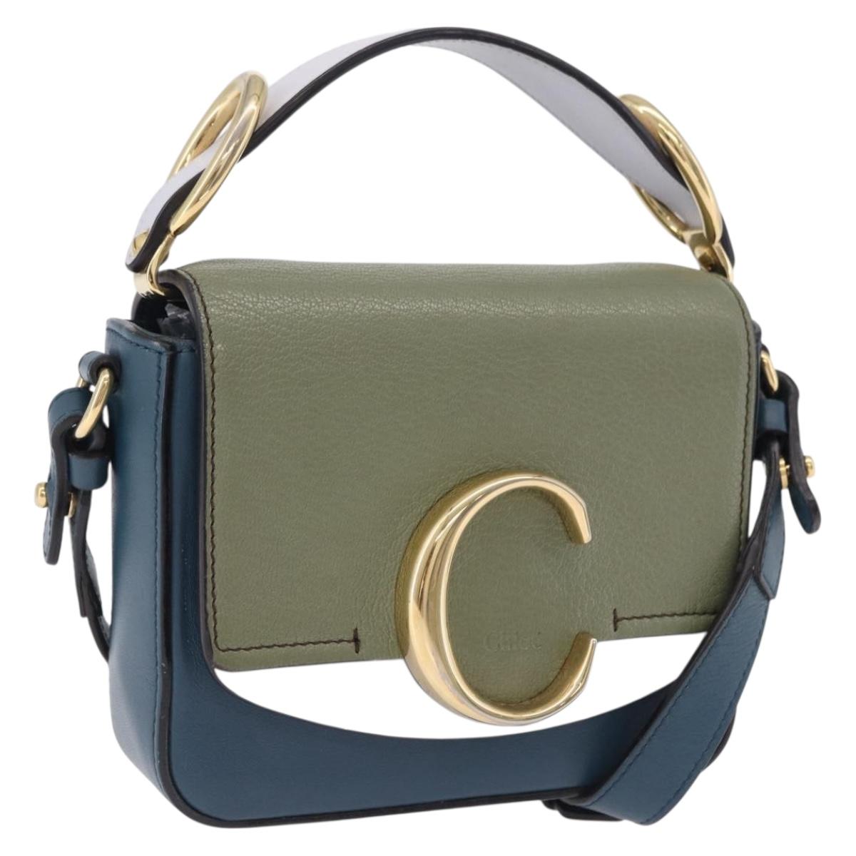 Chloe Chloe C Shoulder Bag Leather Blue Gold Auth ka5709A