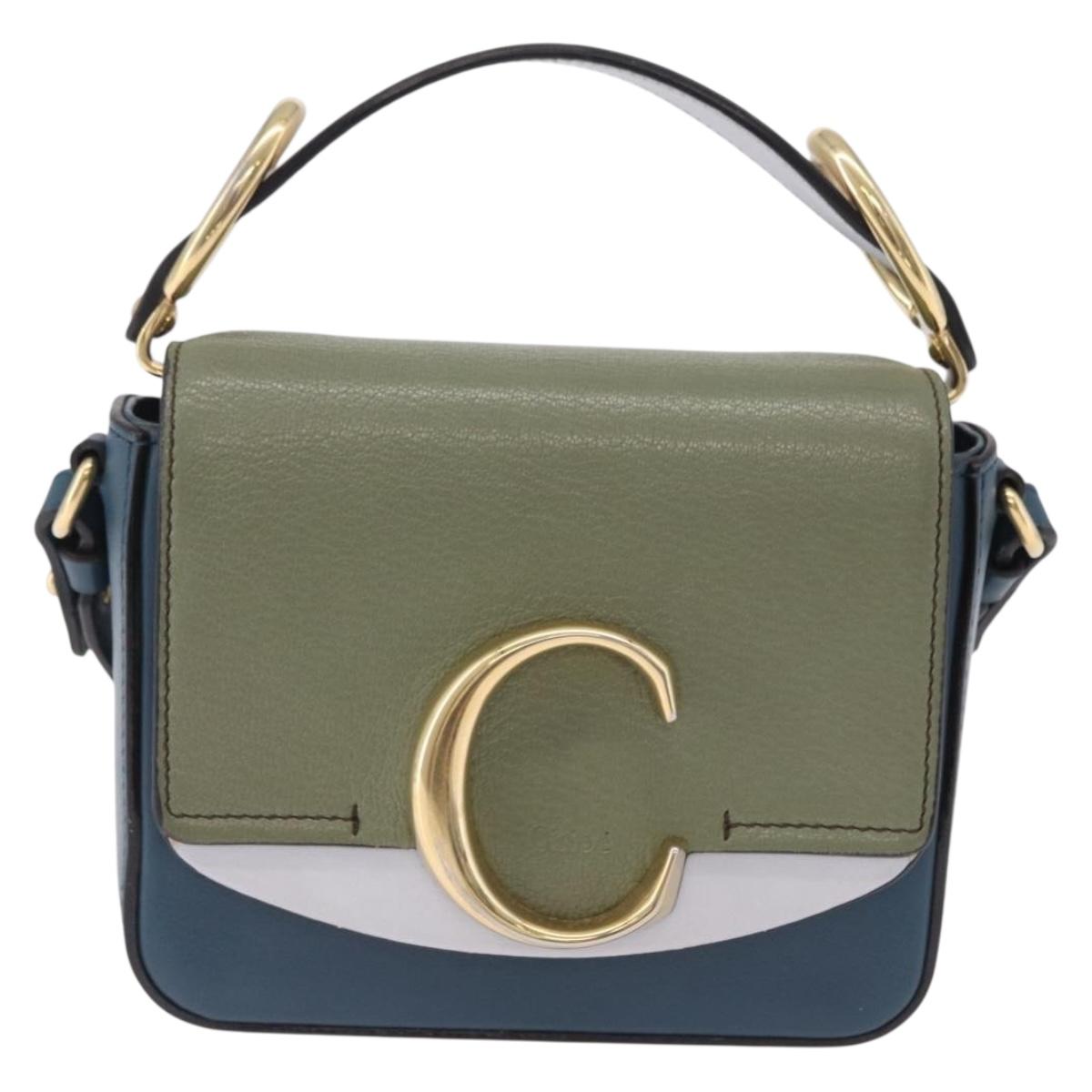Chloe Chloe C Shoulder Bag Leather Blue Gold Auth ka5709A