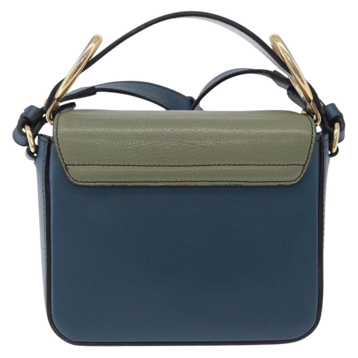 Chloe Chloe C Shoulder Bag Leather Blue Gold Auth ka5709A