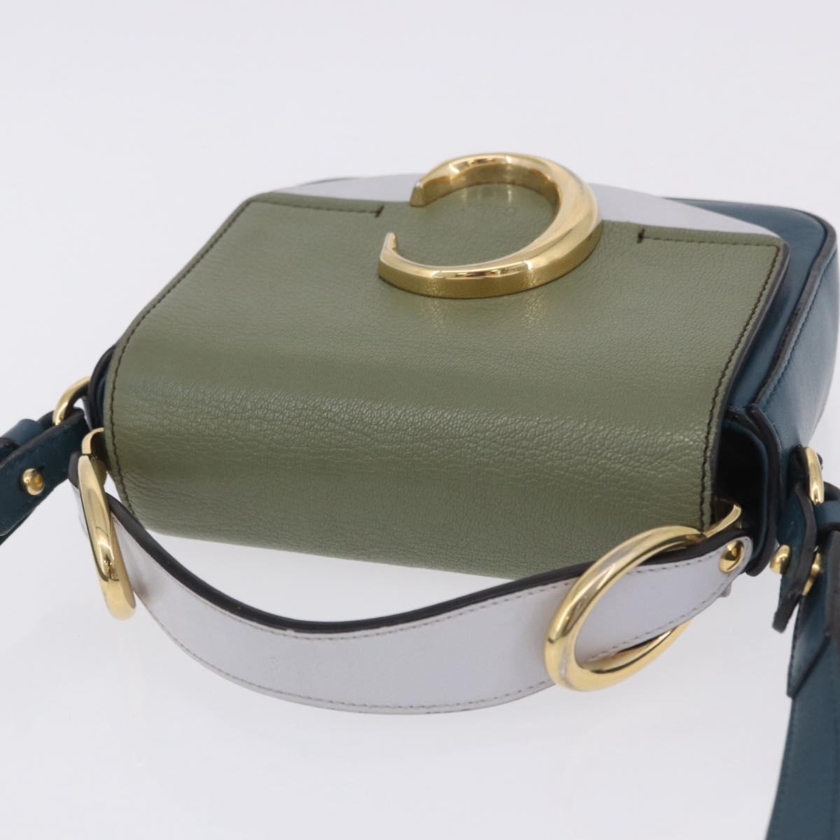 Chloe Chloe C Shoulder Bag Leather Blue Gold Auth ka5709A