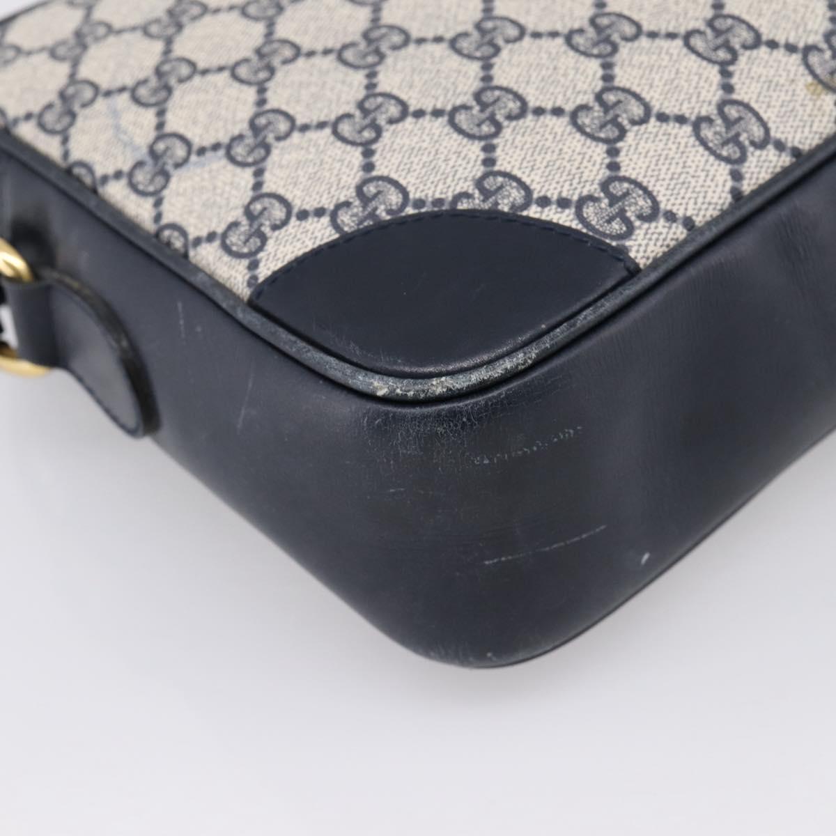 GUCCI GG Supreme Shoulder Bag PVC Navy Gold Auth ka5710