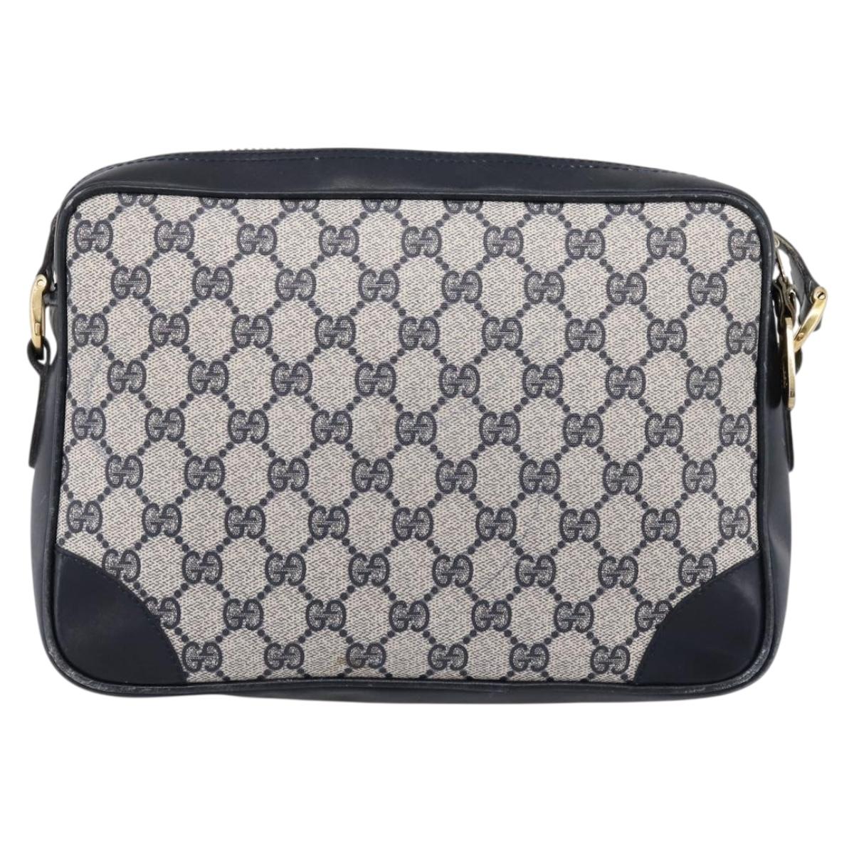 GUCCI GG Supreme Shoulder Bag PVC Navy Gold Auth ka5710