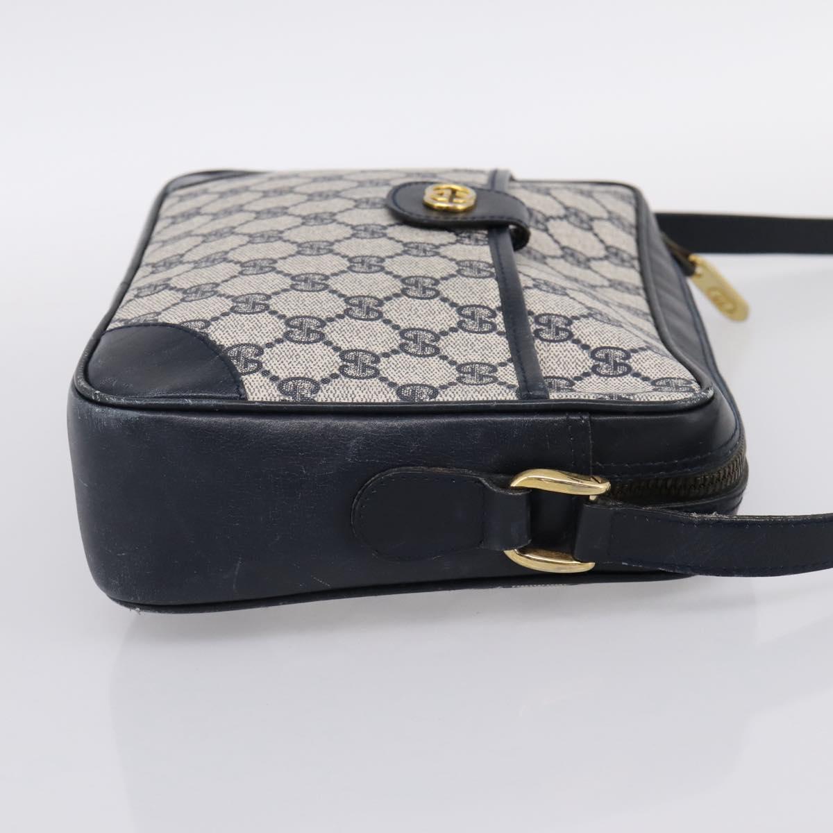 GUCCI GG Supreme Shoulder Bag PVC Navy Gold Auth ka5710