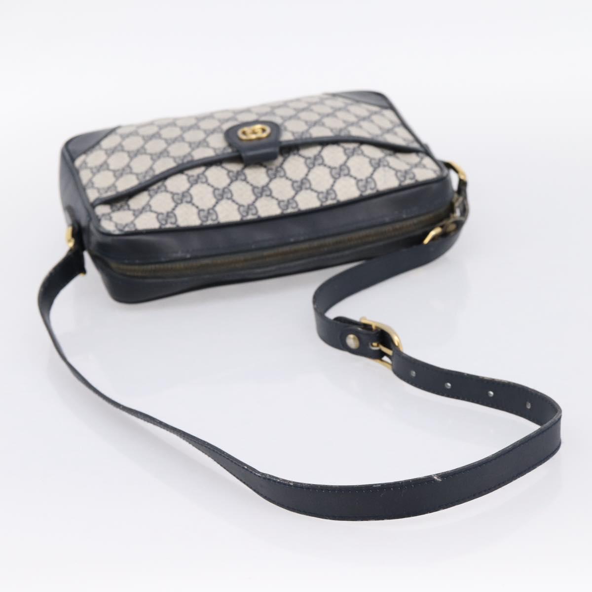GUCCI GG Supreme Shoulder Bag PVC Navy Gold Auth ka5710